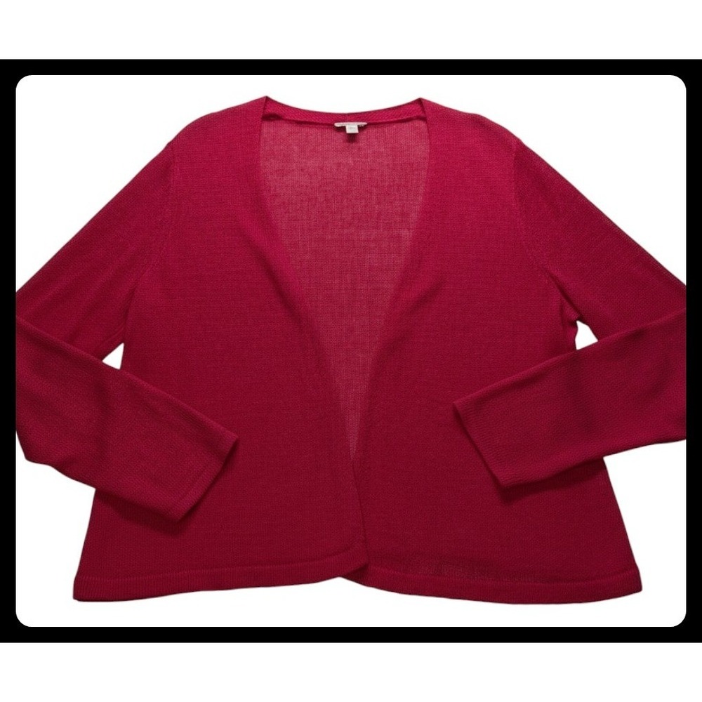 J.Jill Cardigan Sweater Women Large Red Linen Blend Open Front Casual